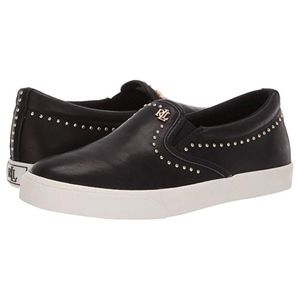 Ralph Lauren Black Leather Ria Slip On Shoes